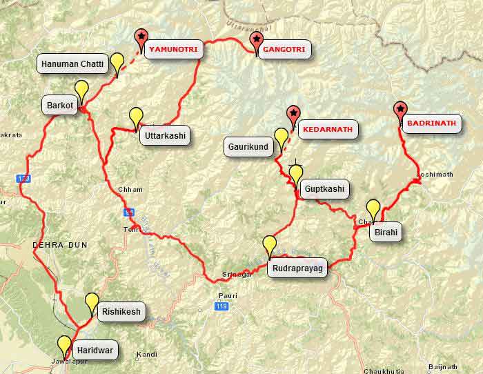 Haridwar to car chardham map